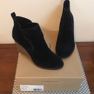 Lucky Brand Black Suede Wedge Boots